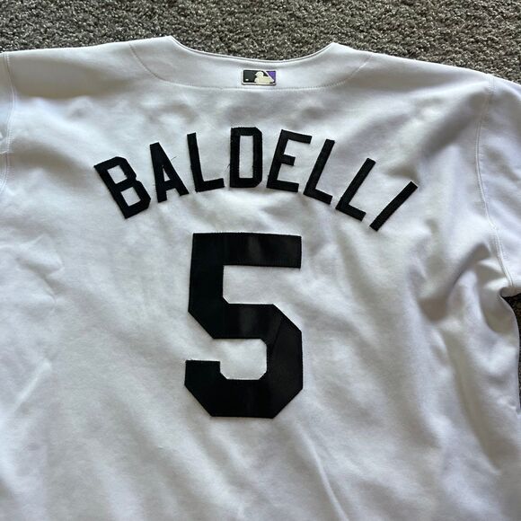 VTG Tampa Bay Devil Rays Baldelli Russell Diamond Collection Jersey White Sz 48 - Picture 5 of 10
